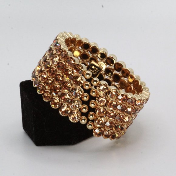 CAROLINA HERRERA CH COUTURE DESIGNER AMBER RHINESTONES OPULENT BRACELET - Picture 1 of 6